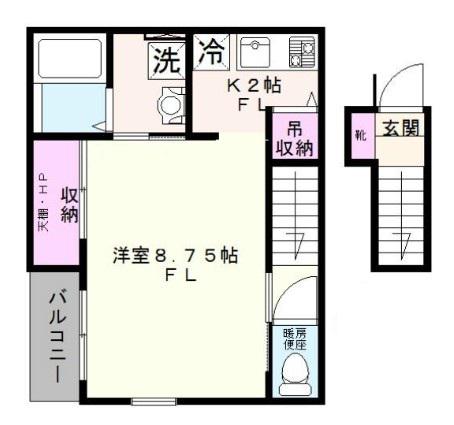 カーサ ビアンカ(1K/2階)の間取り写真