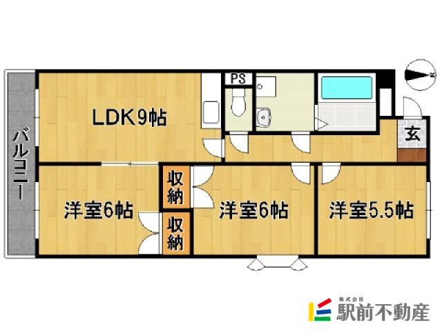 グランドヒル野中(3LDK/5階)の間取り写真