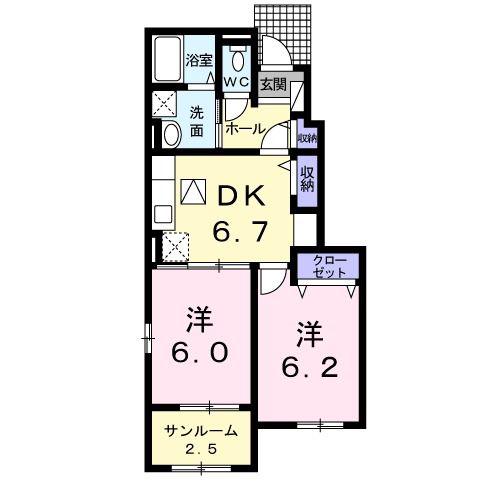TK・I(2DK/1階)の間取り写真