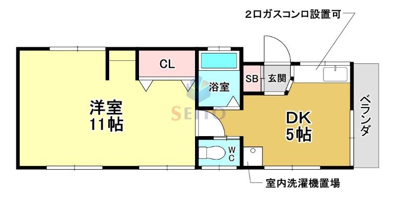 宇城コーポ(1DK/2階)の間取り写真