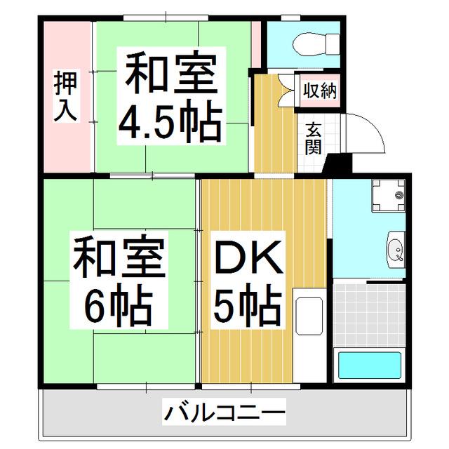 ビレッジハウス駒ヶ根2号棟(1LDK/2階)の間取り写真
