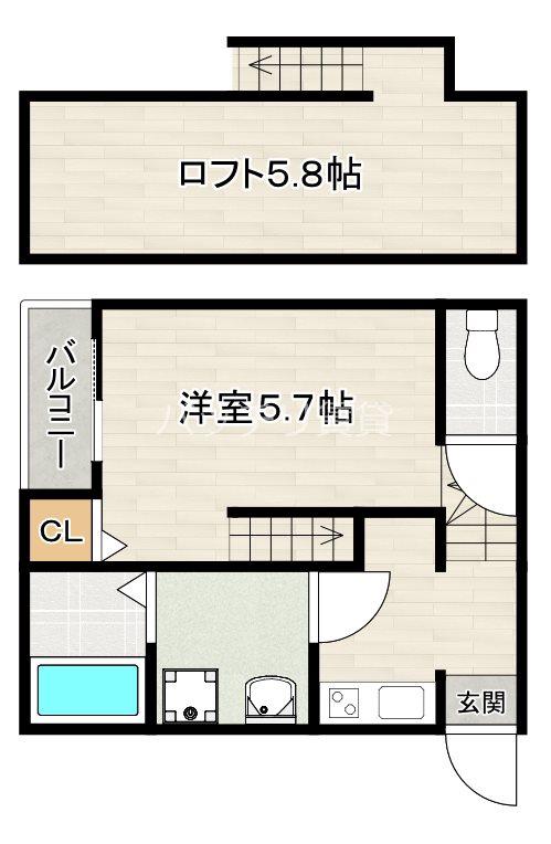 アーバンフォート西新(1K/1階)の間取り写真
