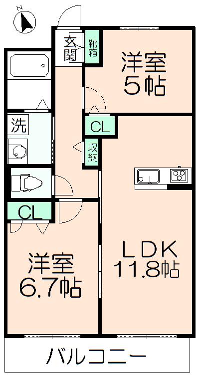 サングランシェ(2LDK/1階)の間取り写真
