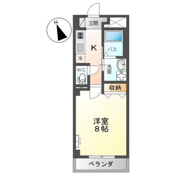 BAILEY舟入本町(1K/2階)の間取り写真