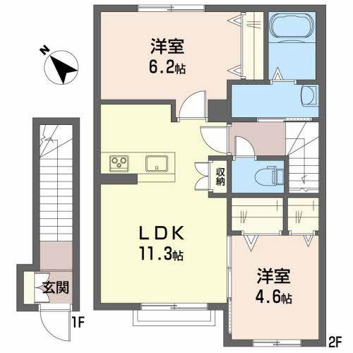 シャーメゾンオーシャン(2LDK/2階)の間取り写真