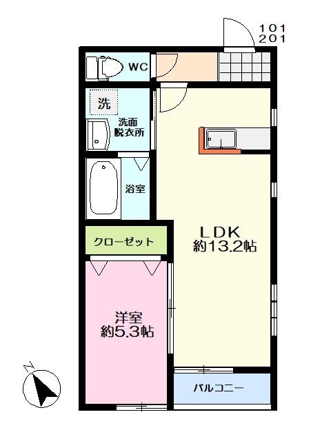 ルーチェ・ビアンカ(1LDK/2階)の間取り写真