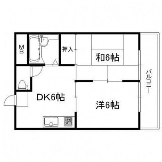 グリンハウス三篠(2DK/2階)の間取り写真