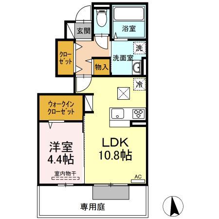 D-ROOMなのはな通(1LDK/1階)の間取り写真