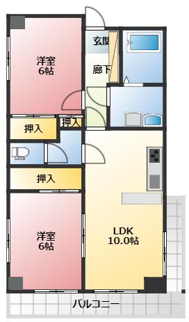 柿田川パークハイツ(2LDK/2階)の間取り写真