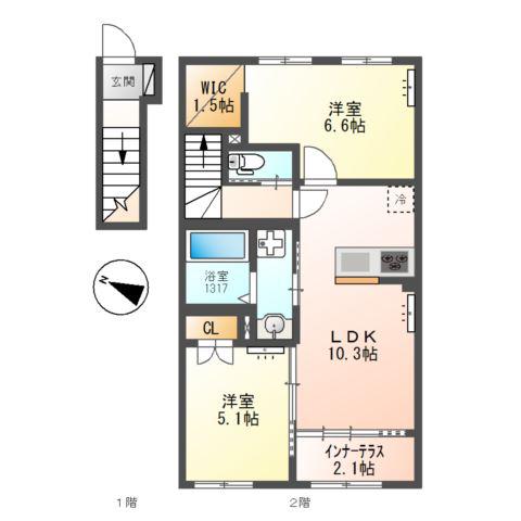 交野市郡津3丁目アパート工事(2LDK/2階)の間取り写真