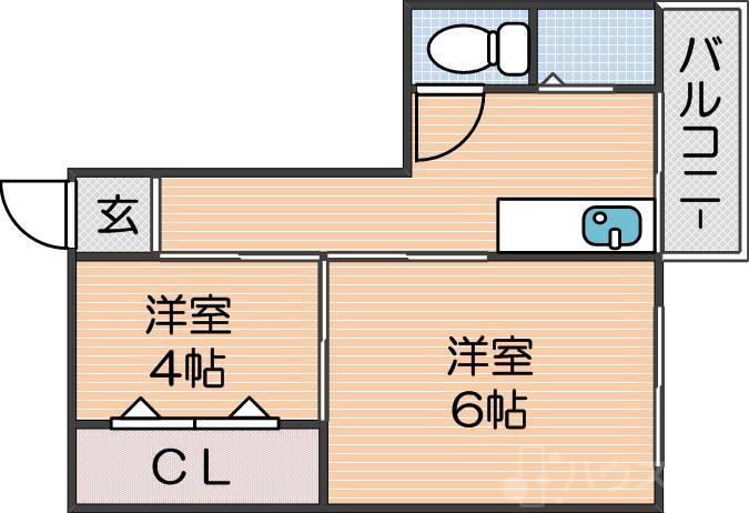 エクセル新開コーポ(2DK/3階)の間取り写真
