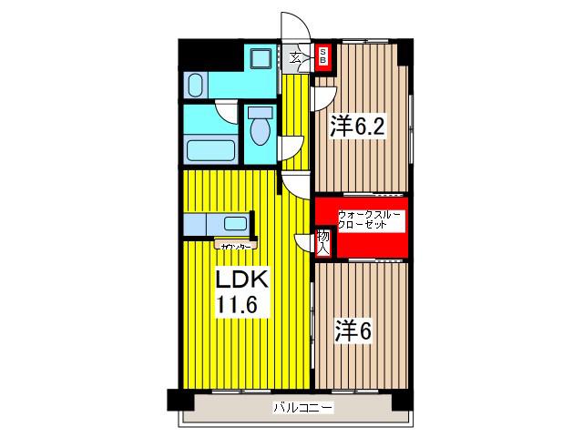 カンパヌール2(2LDK/1階)の間取り写真