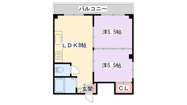 コスモハイツ三木(2LDK/2階)の間取り写真