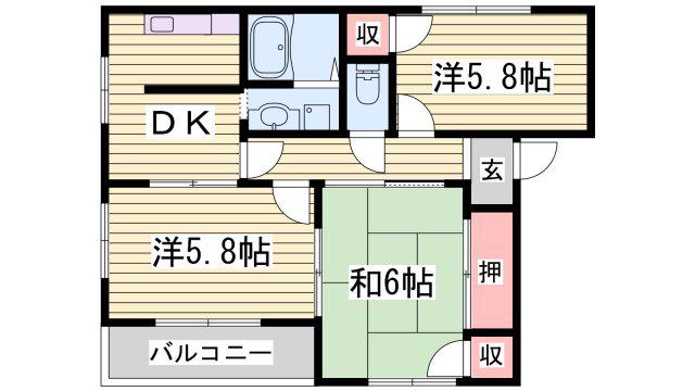 プリミエール国分寺B棟(3K/2階)の間取り写真