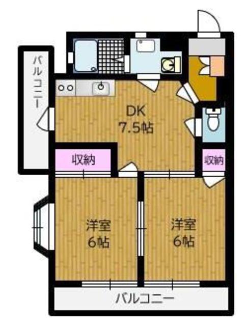 ルミエールICI(2DK/2階)の間取り写真
