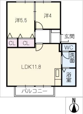 ハリープラザ三陽A棟(2LDK/2階)の間取り写真