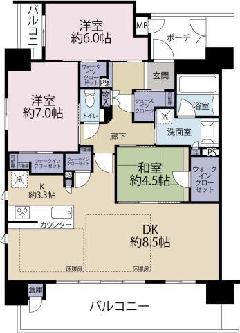 クレアホームズ南常三島ザ・レジデンス(3LDK/2階)の間取り写真