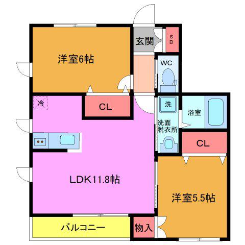 フェルゼ西船(2LDK/1階)の間取り写真