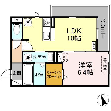 D-ROOM福光東 イースト(1LDK/2階)の間取り写真