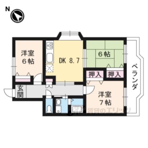 ガーデンハウス石山寺(3DK/3階)の間取り写真
