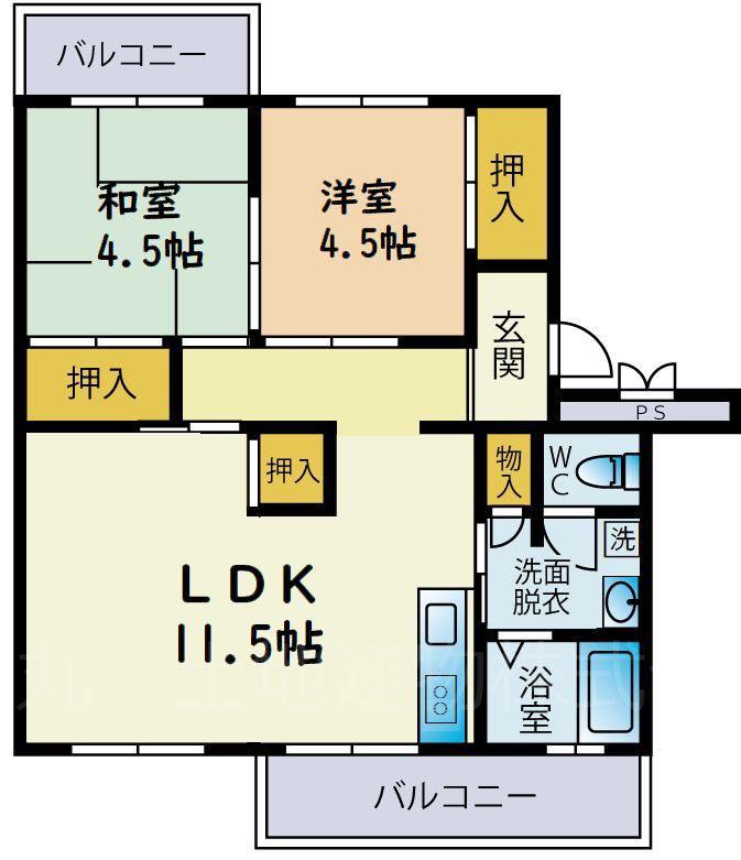 パークハイアット都町(2LDK/2階)の間取り写真