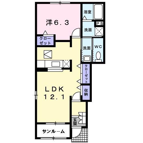 セレッソ C(1LDK/1階)の間取り写真