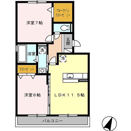 セジュール賀茂(2LDK/3階)の間取り写真