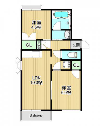 RESERVE 北小金 A棟(2LDK/2階)の間取り写真