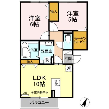 ウェルデンス東林間(2LDK/3階)の間取り写真
