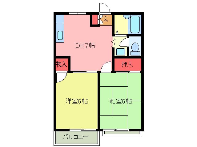 パルティール北坂戸(2DK/2階)の間取り写真