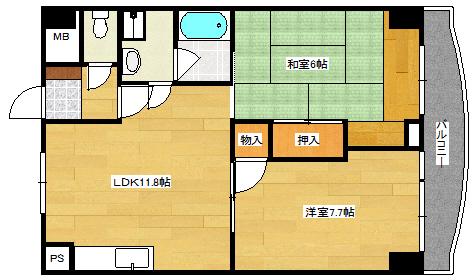 サンビレッジ段原(2LDK/6階)の間取り写真