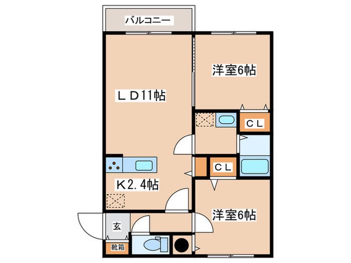 コンフォートIII琴似西(2LDK/2階)の間取り写真