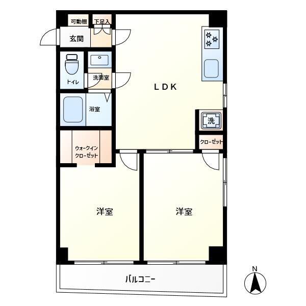 石川ビル(2LDK/5階)の間取り写真