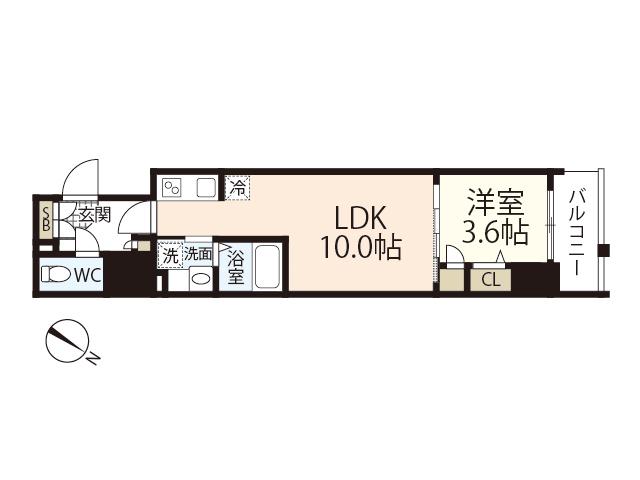 S-RESIDENCE東千田公園ALESIA(1LDK/8階)の間取り写真