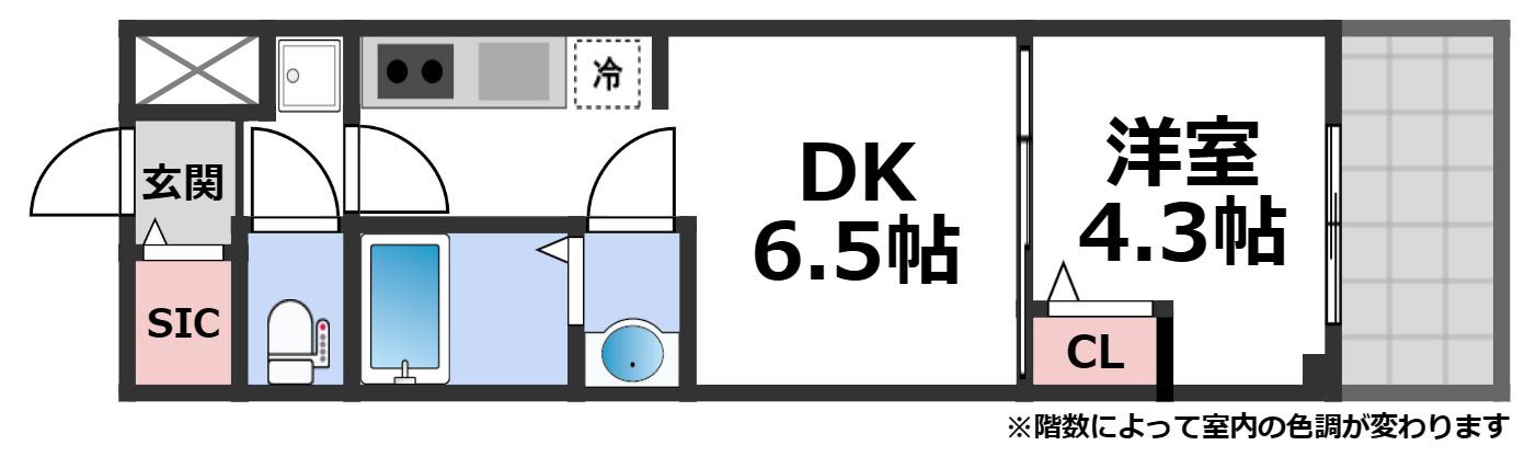 プレサンスOSAKA東成中本ハーヴィル(1DK/5階)の間取り写真