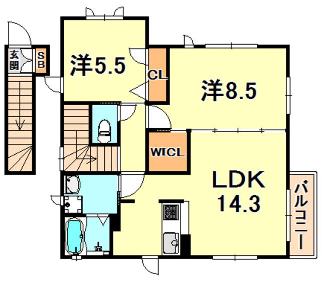 シャーメゾン泉通(2LDK/2階)の間取り写真