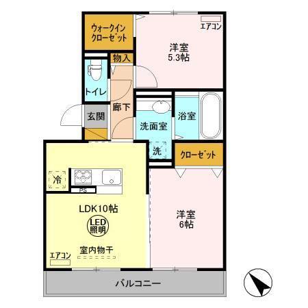 ライトパレスうずら野(2LDK/2階)の間取り写真