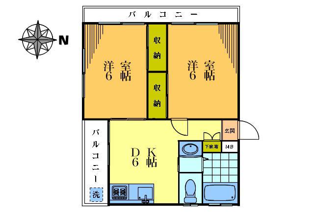 Kビル(2DK/2階)の間取り写真