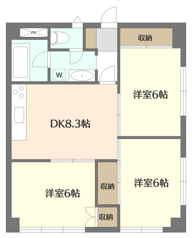 氏家マンション(3DK/6階)の間取り写真