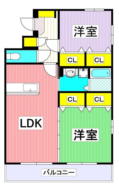ソリテール麻生田(2LDK/2階)の間取り写真