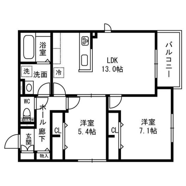 マルベリー堺東(2LDK/1階)の間取り写真