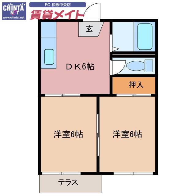 コーポベルウッド(2DK/1階)の間取り写真