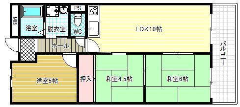 羽曳野ネオハイツ(3LDK/3階)の間取り写真