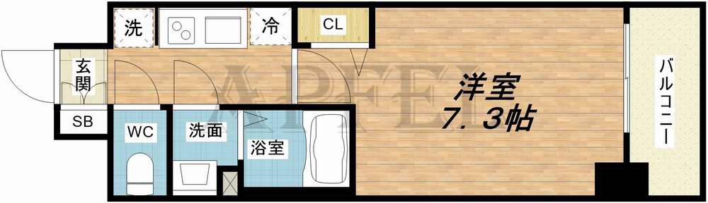 ファステート難波グランプリ(1K/6階)の間取り写真