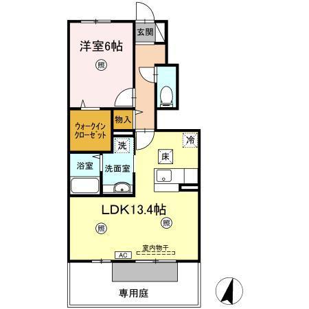 ベルジュ春日(1LDK/1階)の間取り写真
