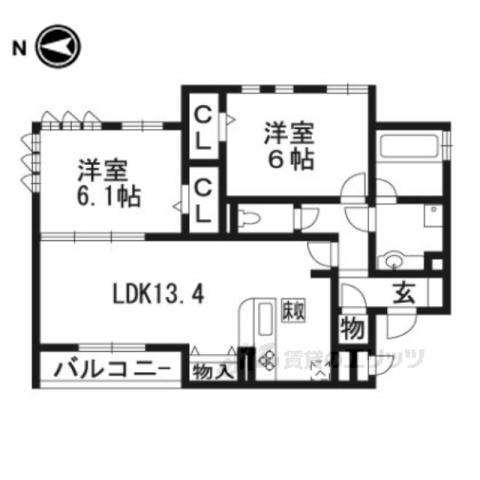 エーデルハイム東香園2番館(2LDK/2階)の間取り写真