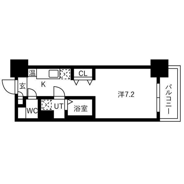 アスヴェル大阪城ウエストII(1K/2階)の間取り写真