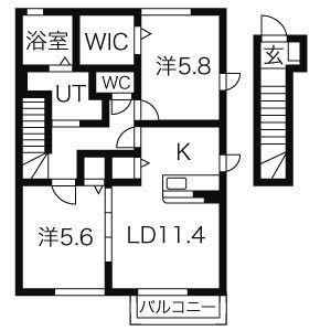 カンパーニュK(2LDK/2階)の間取り写真