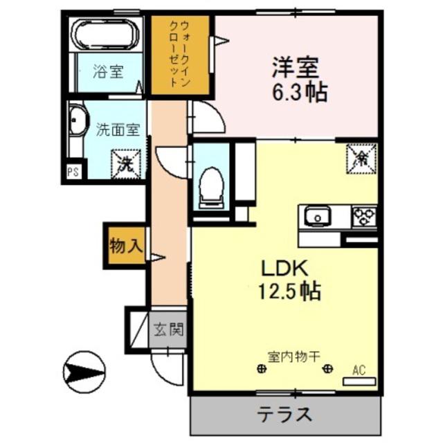 ルアーナA棟(1LDK/1階)の間取り写真