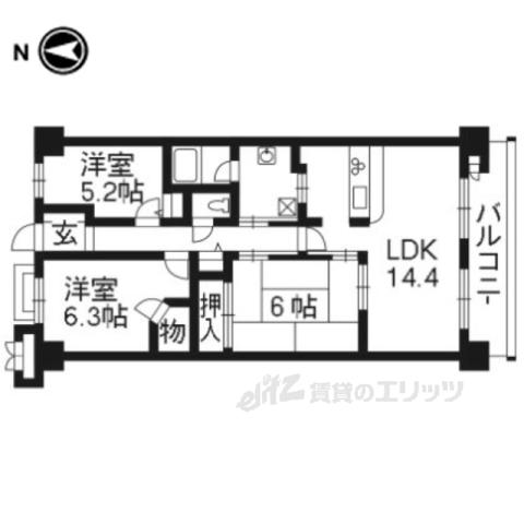 サンシティ西京極二番館(3LDK/9階)の間取り写真